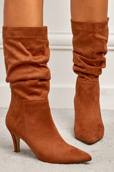 New Fashion Spring Outfit Suede Pointed Toe Pleated Stiletto Heels Ankle Boots